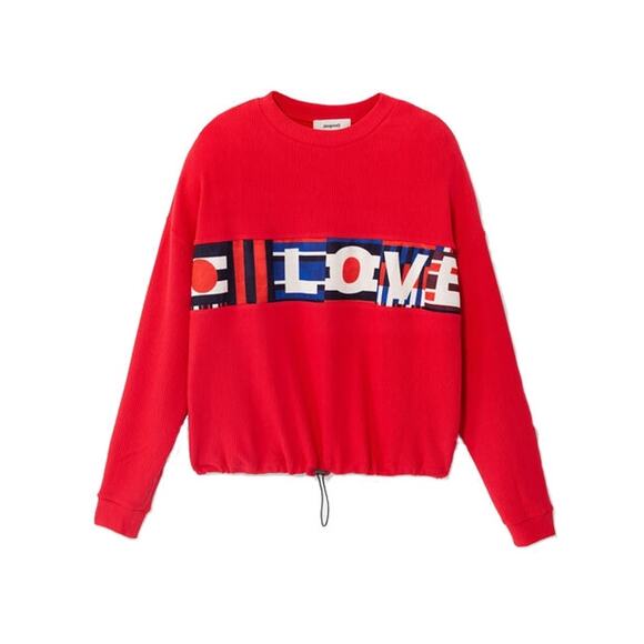 DESIGUAL NWT Sweat Rib Olympia Red Love Top Size US XS - Picture 2 of 12